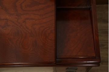 和製アンティーク　高級品!!　総欅(ケヤキ)材　赤みがかった色味が美しい帳場机(簿記机、ライティングビューロー、両袖机、座机、在宅用、在宅ワーク用)(R-077645)