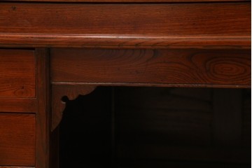 和製アンティーク　高級品!!　総欅(ケヤキ)材　赤みがかった色味が美しい帳場机(簿記机、ライティングビューロー、両袖机、座机、在宅用、在宅ワーク用)(R-077645)