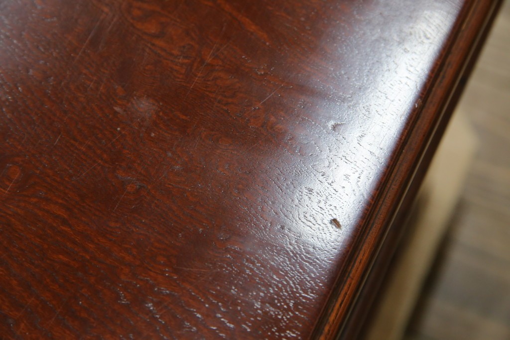 和製アンティーク　高級品!!　総欅(ケヤキ)材　赤みがかった色味が美しい帳場机(簿記机、ライティングビューロー、両袖机、座机、在宅用、在宅ワーク用)(R-077645)