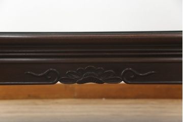 中古　美品　指物工芸家具　本紫檀(シタン)　凝った脚のデザインが目を惹くガラス天板付き座卓(ローテーブル、センターテーブル)(R-077665)