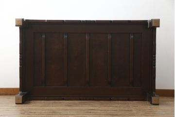 中古　美品　指物工芸家具　本紫檀(シタン)　凝った脚のデザインが目を惹くガラス天板付き座卓(ローテーブル、センターテーブル)(R-077665)