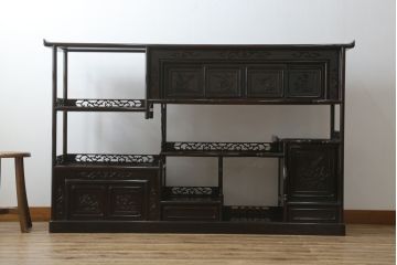 和製ビンテージ　高級品　縞黒檀(シマコクタン)　希少な六尺サイズ　上品な色味と艶が目を惹く堂々とした佇まいの飾り棚(唐木、茶棚、違い棚、収納棚、戸棚、ヴィンテージ)(R-077670)