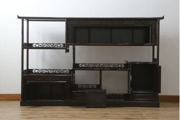 和製ビンテージ　高級品　縞黒檀(シマコクタン)　希少な六尺サイズ　上品な色味と艶が目を惹く堂々とした佇まいの飾り棚(唐木、茶棚、違い棚、収納棚、戸棚、ヴィンテージ)(R-077670)