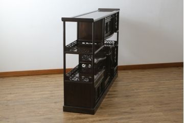 和製ビンテージ　高級品　縞黒檀(シマコクタン)　希少な六尺サイズ　上品な色味と艶が目を惹く堂々とした佇まいの飾り棚(唐木、茶棚、違い棚、収納棚、戸棚、ヴィンテージ)(R-077670)