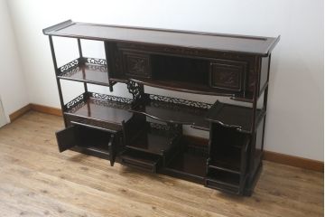 和製ビンテージ　高級品　縞黒檀(シマコクタン)　希少な六尺サイズ　上品な色味と艶が目を惹く堂々とした佇まいの飾り棚(唐木、茶棚、違い棚、収納棚、戸棚、ヴィンテージ)(R-077670)