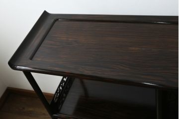 和製ビンテージ　高級品　縞黒檀(シマコクタン)　希少な六尺サイズ　上品な色味と艶が目を惹く堂々とした佇まいの飾り棚(唐木、茶棚、違い棚、収納棚、戸棚、ヴィンテージ)(R-077670)
