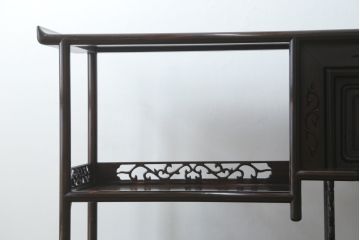 和製ビンテージ　高級品　縞黒檀(シマコクタン)　希少な六尺サイズ　上品な色味と艶が目を惹く堂々とした佇まいの飾り棚(唐木、茶棚、違い棚、収納棚、戸棚、ヴィンテージ)(R-077670)