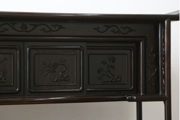 和製ビンテージ　高級品　縞黒檀(シマコクタン)　希少な六尺サイズ　上品な色味と艶が目を惹く堂々とした佇まいの飾り棚(唐木、茶棚、違い棚、収納棚、戸棚、ヴィンテージ)(R-077670)