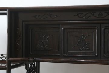 和製ビンテージ　高級品　縞黒檀(シマコクタン)　希少な六尺サイズ　上品な色味と艶が目を惹く堂々とした佇まいの飾り棚(唐木、茶棚、違い棚、収納棚、戸棚、ヴィンテージ)(R-077670)