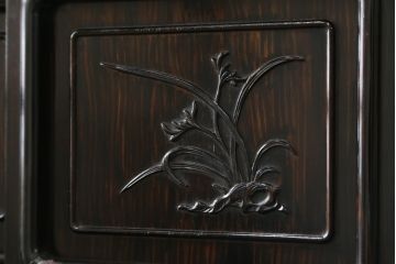 和製ビンテージ　高級品　縞黒檀(シマコクタン)　希少な六尺サイズ　上品な色味と艶が目を惹く堂々とした佇まいの飾り棚(唐木、茶棚、違い棚、収納棚、戸棚、ヴィンテージ)(R-077670)
