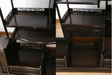 和製ビンテージ　高級品　縞黒檀(シマコクタン)　希少な六尺サイズ　上品な色味と艶が目を惹く堂々とした佇まいの飾り棚(唐木、茶棚、違い棚、収納棚、戸棚、ヴィンテージ)(R-077670)
