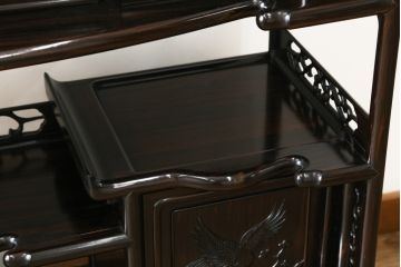 和製ビンテージ　高級品　縞黒檀(シマコクタン)　希少な六尺サイズ　上品な色味と艶が目を惹く堂々とした佇まいの飾り棚(唐木、茶棚、違い棚、収納棚、戸棚、ヴィンテージ)(R-077670)