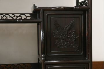 和製ビンテージ　高級品　縞黒檀(シマコクタン)　希少な六尺サイズ　上品な色味と艶が目を惹く堂々とした佇まいの飾り棚(唐木、茶棚、違い棚、収納棚、戸棚、ヴィンテージ)(R-077670)
