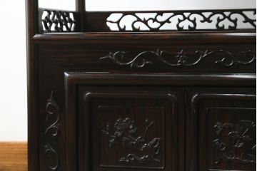 和製ビンテージ　高級品　縞黒檀(シマコクタン)　希少な六尺サイズ　上品な色味と艶が目を惹く堂々とした佇まいの飾り棚(唐木、茶棚、違い棚、収納棚、戸棚、ヴィンテージ)(R-077670)