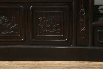 和製ビンテージ　高級品　縞黒檀(シマコクタン)　希少な六尺サイズ　上品な色味と艶が目を惹く堂々とした佇まいの飾り棚(唐木、茶棚、違い棚、収納棚、戸棚、ヴィンテージ)(R-077670)