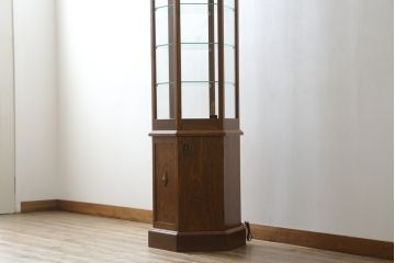 中古　美品　インテルナ南條　洗練された佇まいが魅力的なヘキサゴン縦型キュリオケース(飾り棚、ガラスケース、ショーケース、コレクションケース、キャビネット)(定価約40万円)(R-077671)