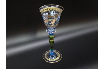 イタリア　ムラノガラス　ベネチアンガラス　金彩と鮮やかな色彩で絵付けされた豪華なワイングラス(ヴェネチアングラス、MURANO、ムラーノガラス、作家物)(R-077677)