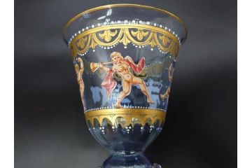 イタリア　ムラノガラス　ベネチアンガラス　金彩と鮮やかな色彩で絵付けされた豪華なワイングラス(ヴェネチアングラス、MURANO、ムラーノガラス、作家物)(R-077677)