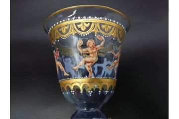 イタリア　ムラノガラス　ベネチアンガラス　金彩と鮮やかな色彩で絵付けされた豪華なワイングラス(ヴェネチアングラス、MURANO、ムラーノガラス、作家物)(R-077677)