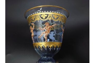 イタリア　ムラノガラス　ベネチアンガラス　金彩と鮮やかな色彩で絵付けされた豪華なワイングラス(ヴェネチアングラス、MURANO、ムラーノガラス、作家物)(R-077677)