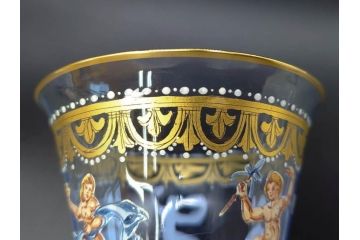 イタリア　ムラノガラス　ベネチアンガラス　金彩と鮮やかな色彩で絵付けされた豪華なワイングラス(ヴェネチアングラス、MURANO、ムラーノガラス、作家物)(R-077677)
