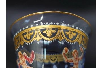 イタリア　ムラノガラス　ベネチアンガラス　金彩と鮮やかな色彩で絵付けされた豪華なワイングラス(ヴェネチアングラス、MURANO、ムラーノガラス、作家物)(R-077677)