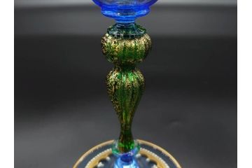 イタリア　ムラノガラス　ベネチアンガラス　金彩と鮮やかな色彩で絵付けされた豪華なワイングラス(ヴェネチアングラス、MURANO、ムラーノガラス、作家物)(R-077677)