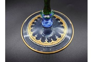 イタリア　ムラノガラス　ベネチアンガラス　金彩と鮮やかな色彩で絵付けされた豪華なワイングラス(ヴェネチアングラス、MURANO、ムラーノガラス、作家物)(R-077677)