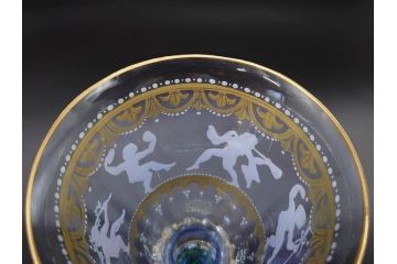 イタリア　ムラノガラス　ベネチアンガラス　金彩と鮮やかな色彩で絵付けされた豪華なワイングラス(ヴェネチアングラス、MURANO、ムラーノガラス、作家物)(R-077677)