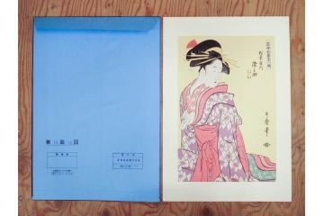 未刊　浮世絵美人名画撰　アダチ版画研究所　版画26枚セット(木版画、日/英文解説書付き、喜多川歌麿、渓斎栄泉、鈴木春信、歌川国貞、鳥居清長、磯田湖龍斎等)(R-077679)