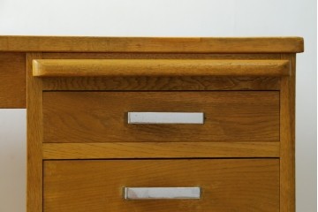 和製ヴィンテージ　楢(ナラ)材　郵便局で使われていた作業台付き片袖机　(R-077691)