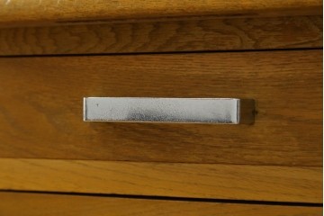 和製ヴィンテージ　楢(ナラ)材　郵便局で使われていた作業台付き片袖机　(R-077691)