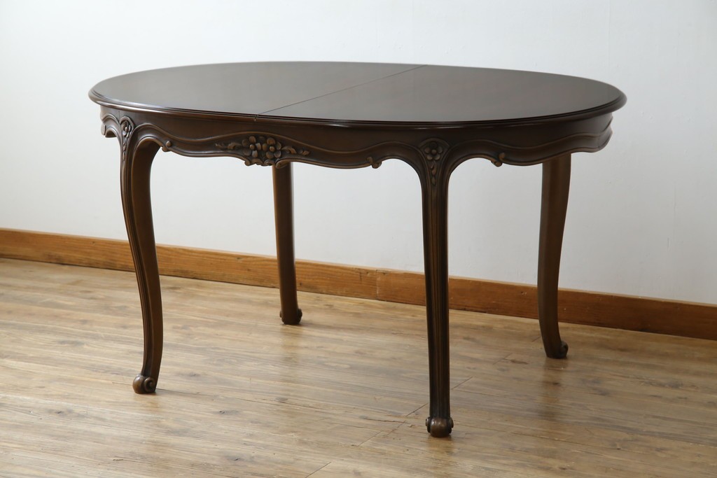 中古　カリモク家具(karimoku)　domani(ドマーニ)　Louis(ルイ)XVシリーズ　優雅な佇まいが魅力的なエクステンションテーブル　(R-077706)