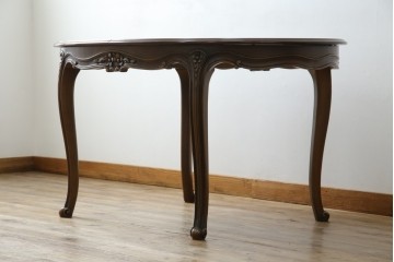 中古　カリモク家具(karimoku)　domani(ドマーニ)　Louis(ルイ)XVシリーズ　優雅な佇まいが魅力的なエクステンションテーブル　(R-077706)