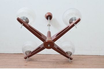 和製ビンテージ　松下電工(ナショナル)　ミッドセンチュリースタイルのお部屋作りにおすすめの4灯シャンデリア(天井照明、吊り下げ照明、ヴィンテージ)(R-077715)