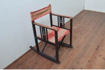 和製アンティーク　山葉(ヤマハ・日本楽器)　和モダンのお部屋作りにおすすめな畳にやさしい折り畳み式ロッキングチェア(文化椅子、フォールディングチェア、アームチェア、揺り椅子、イス)(R-077718)