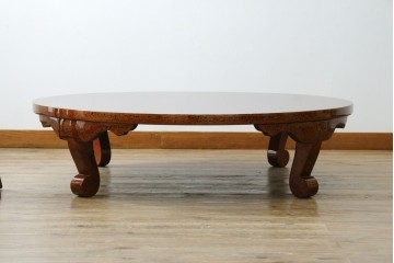 新古　未使用展示品　津軽塗りの独特な模様と特徴的な脚のデザインが目を惹く丸座卓　(R-077722)