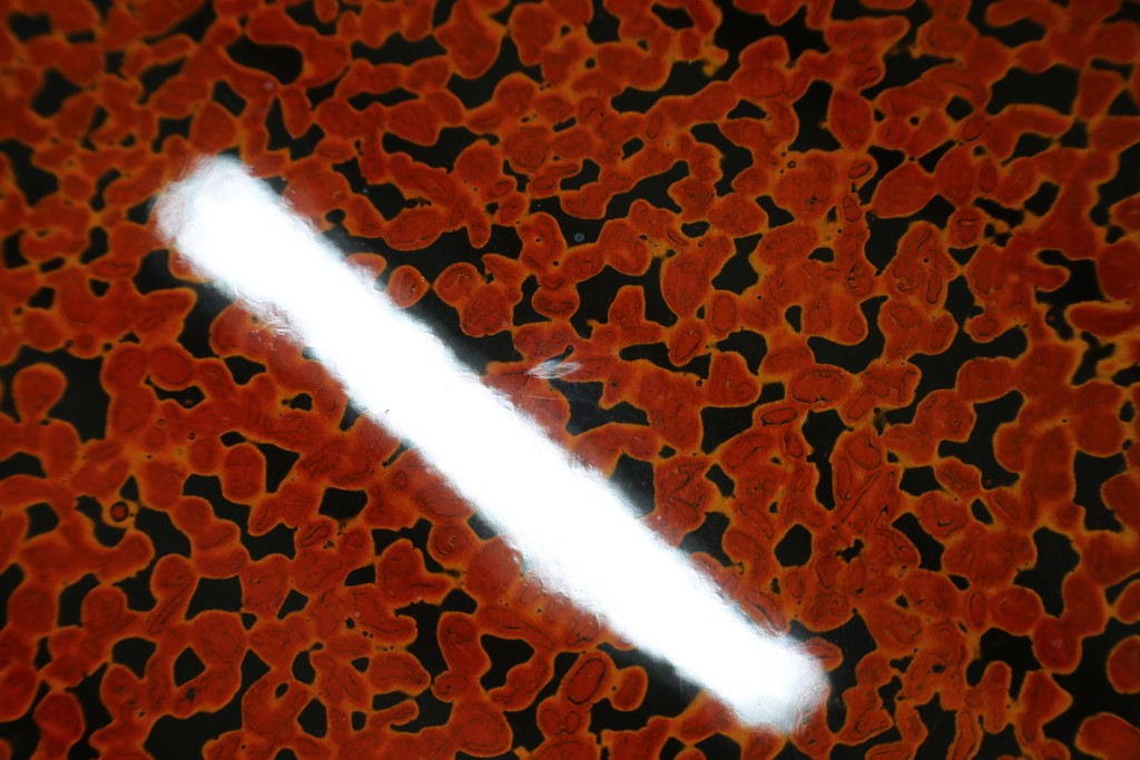 新古　未使用展示品　津軽塗りの独特な模様と特徴的な脚のデザインが目を惹く丸座卓　(R-077722)