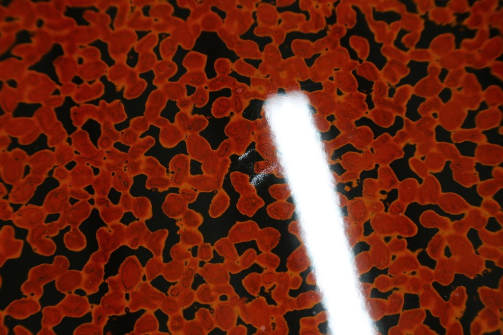 新古　未使用展示品　津軽塗りの独特な模様と特徴的な脚のデザインが目を惹く丸座卓　(R-077722)