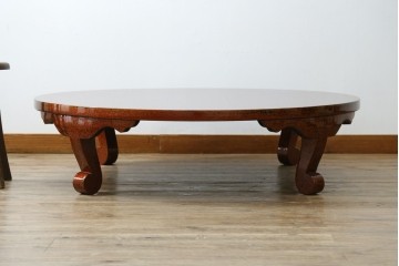 新古　未使用展示品　津軽塗りの独特な模様と特徴的な脚のデザインが目を惹く丸座卓　(R-077722)