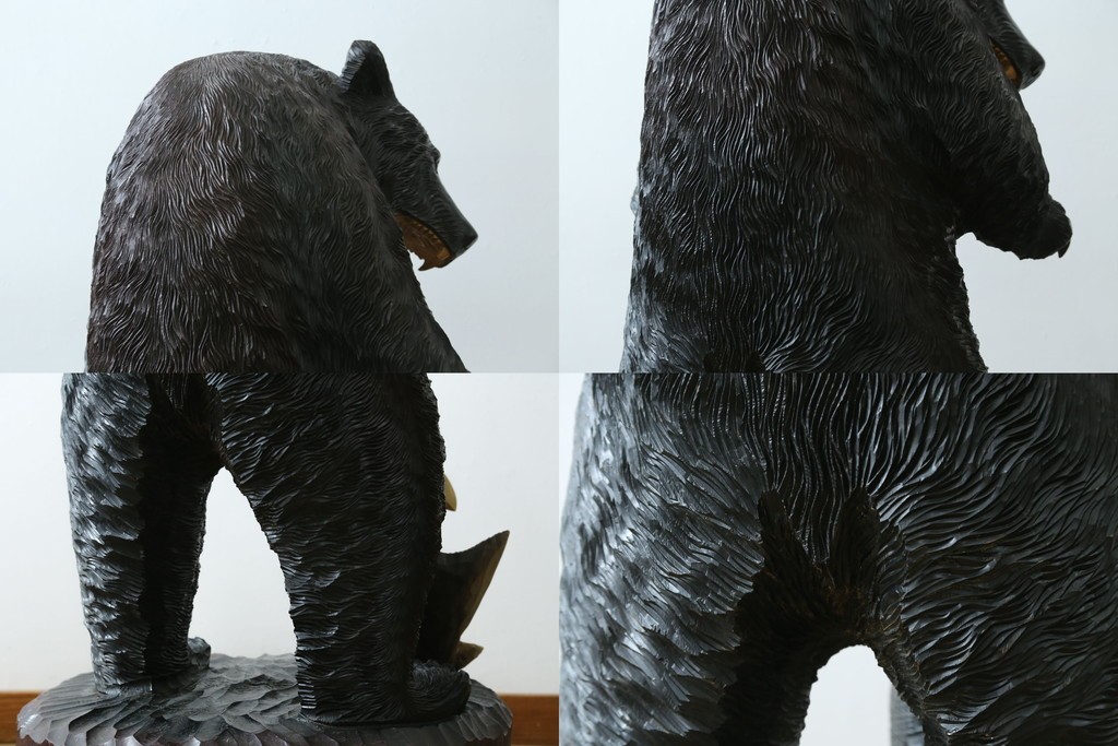 特大サイズ　高さ1m23cm　細部にまで彫り込まれた臨場感あふれる木彫りの熊　(R-077723)