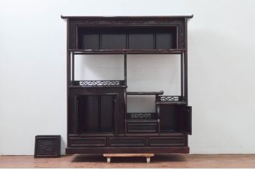 和製ビンテージ　縞黒檀(シマコクタン)材　落ち着きのある上品な色合いが美しい飾り棚(茶棚、違い棚、収納棚、戸棚、ヴィンテージ)(R-077725)