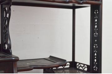 和製ビンテージ　縞黒檀(シマコクタン)材　落ち着きのある上品な色合いが美しい飾り棚(茶棚、違い棚、収納棚、戸棚、ヴィンテージ)(R-077725)
