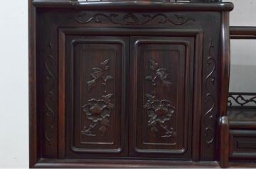 和製ビンテージ　縞黒檀(シマコクタン)材　落ち着きのある上品な色合いが美しい飾り棚(茶棚、違い棚、収納棚、戸棚、ヴィンテージ)(R-077725)