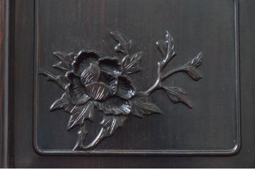 和製ビンテージ　縞黒檀(シマコクタン)材　落ち着きのある上品な色合いが美しい飾り棚(茶棚、違い棚、収納棚、戸棚、ヴィンテージ)(R-077725)