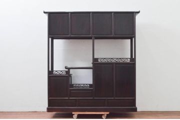 和製ビンテージ　縞黒檀(シマコクタン)材　落ち着きのある上品な色合いが美しい飾り棚(茶棚、違い棚、収納棚、戸棚、ヴィンテージ)(R-077725)