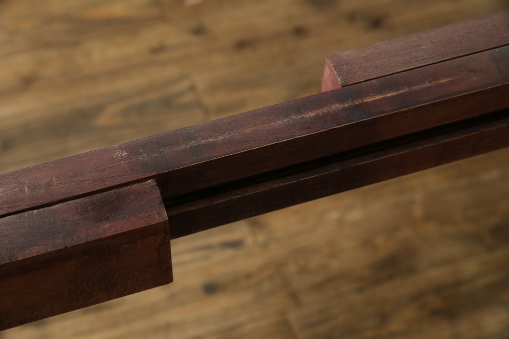 和製ビンテージ　高級品!!　花梨(カリン)材　象嵌入り　華やかな螺鈿(ラデン)細工が美しいエクステンションテーブル　(R-077727)