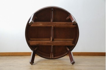 和製ビンテージ　高級品!!　花梨(カリン)材　象嵌入り　華やかな螺鈿(ラデン)細工が美しいエクステンションテーブル　(R-077727)