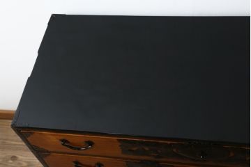 和製アンティーク　美品!!　専門店にてリペア済み品　本漆塗り　前面欅(ケヤキ)材　上品な佇まいで和の空間を引き立てる仙台箪笥(収納たんす、整理タンス、時代箪笥、引き出し、チェスト)(R-077731)
