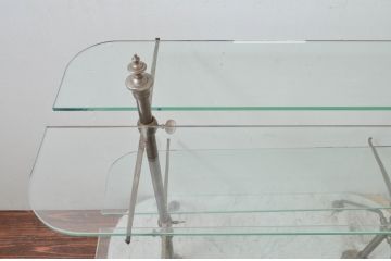 フランスビンテージ　大理石ベースの金属フレームとガラス板のフレンチシェルフ(飾り棚、陳列棚、オープンラック、店舗什器、ヴィンテージ)(R-077745)